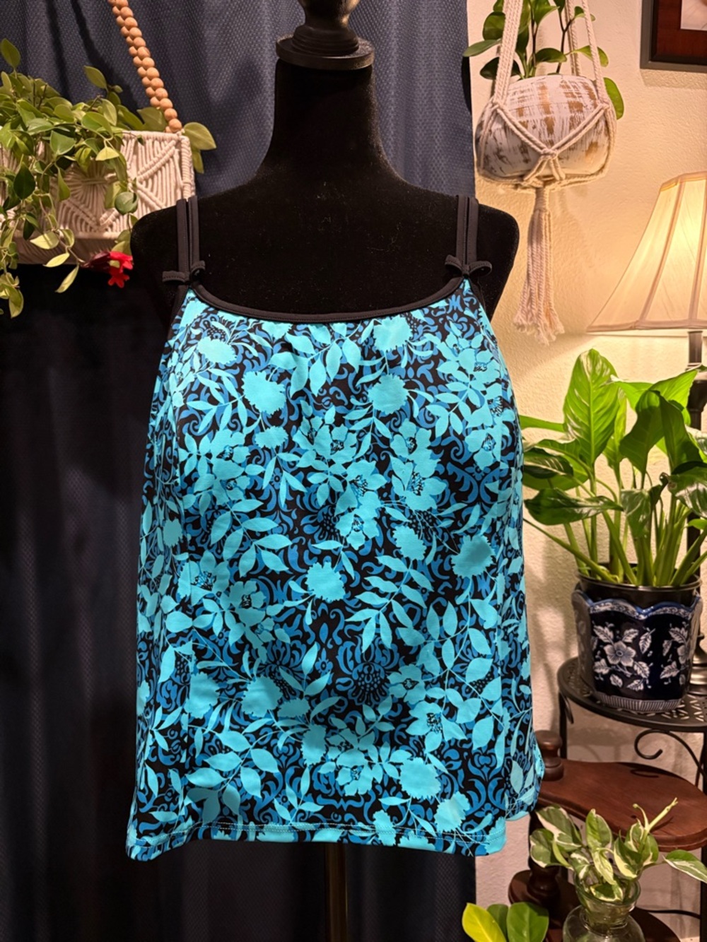 croft & barrow Blue Floral Tankini Swim Top 18W